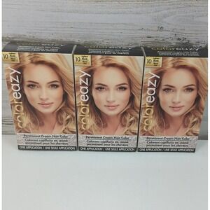 Coloreazy Permanent Hair Color Dye Cream Lightest Blonde #10 - 3 Boxes Brand New
